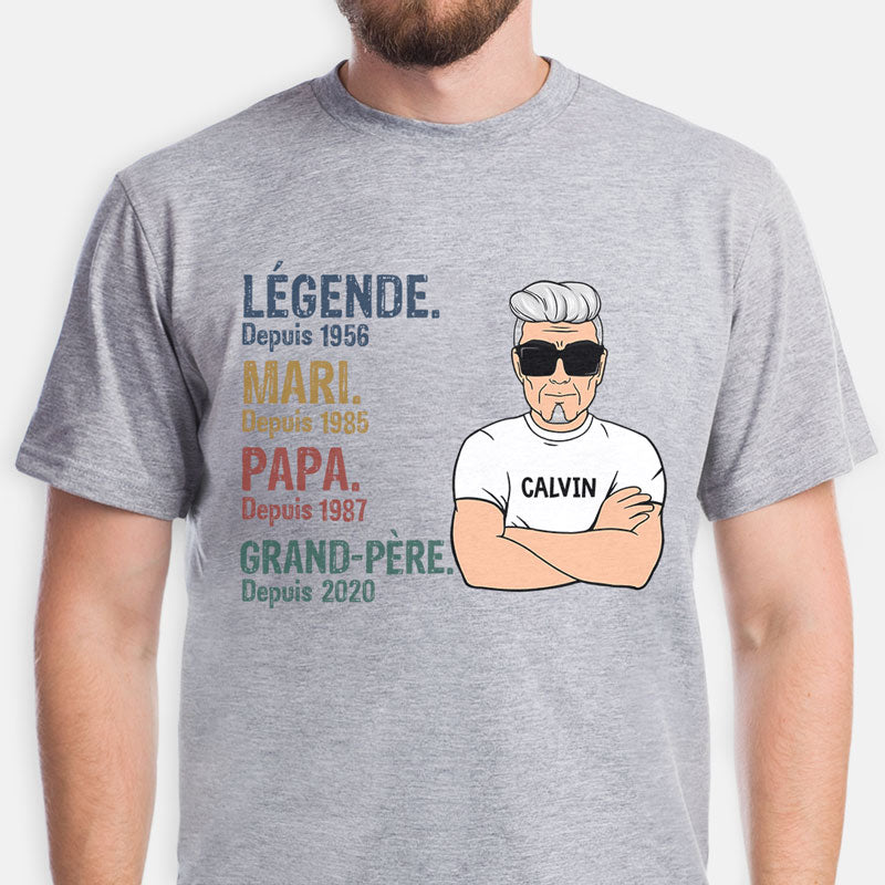 Légende Mari Papa Grand-Père, French Français, T-Shirt Personnalisé