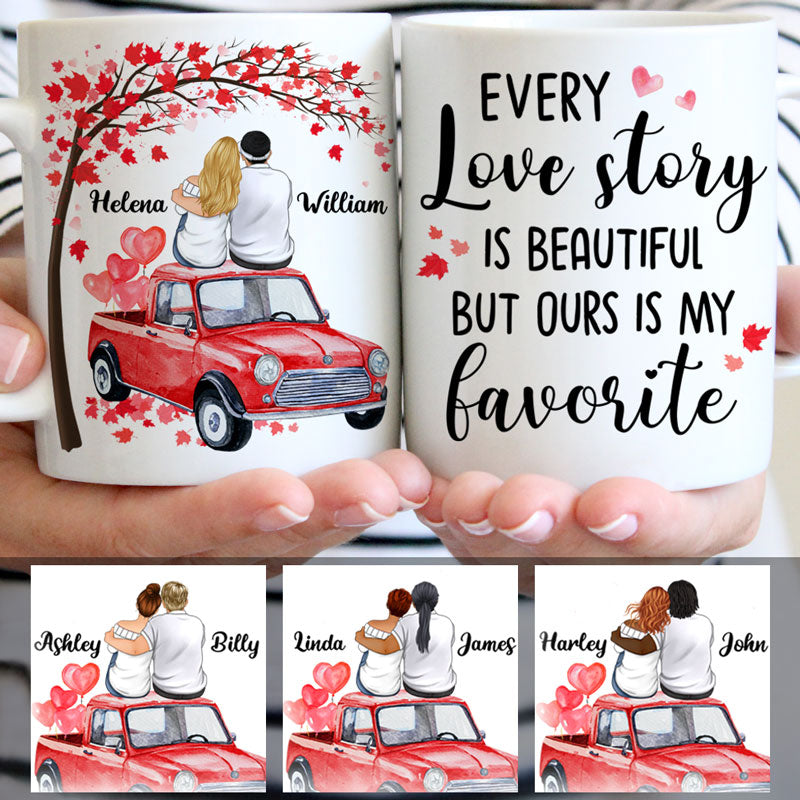 Every Love Story Is Beautiful, Couple Car, Anniversary gifts, Personalized Mugs, Valentine's Day gift