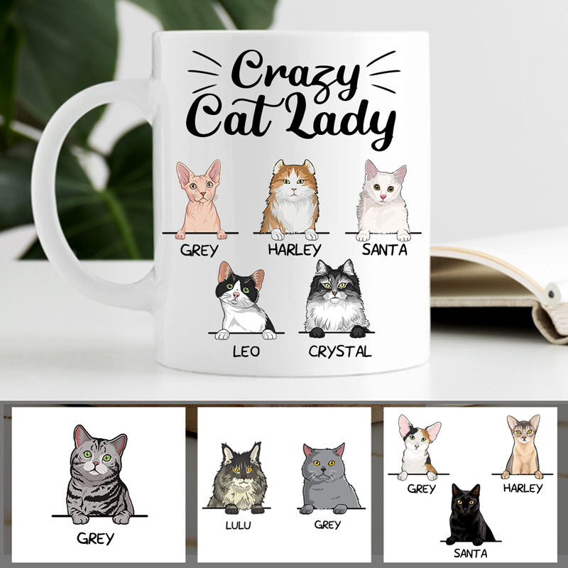 Crazy Cat Lady, Custom Coffee Mug, Personalized Gifts for Cat Lovers