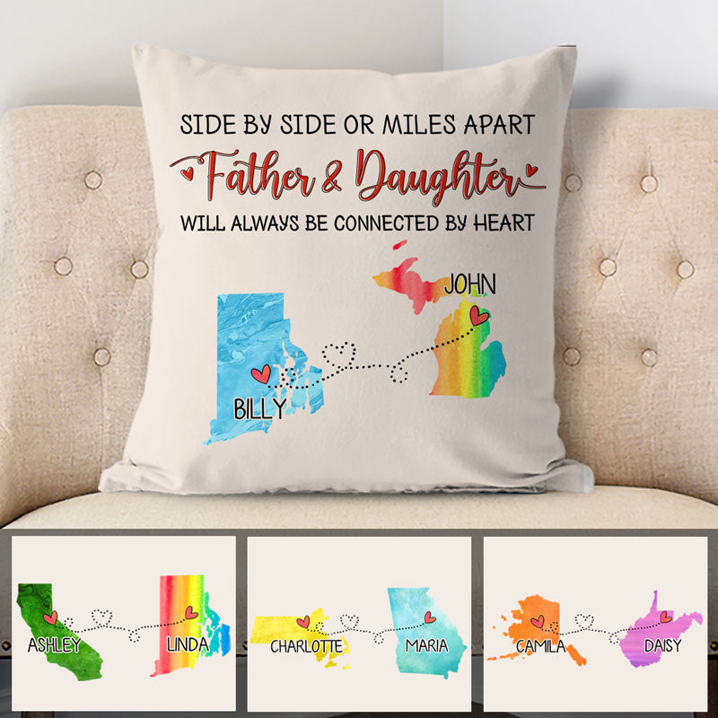 Family will always be connected by heart Long Distance, Personalized State Colors Pillow, Custom Moving Gift