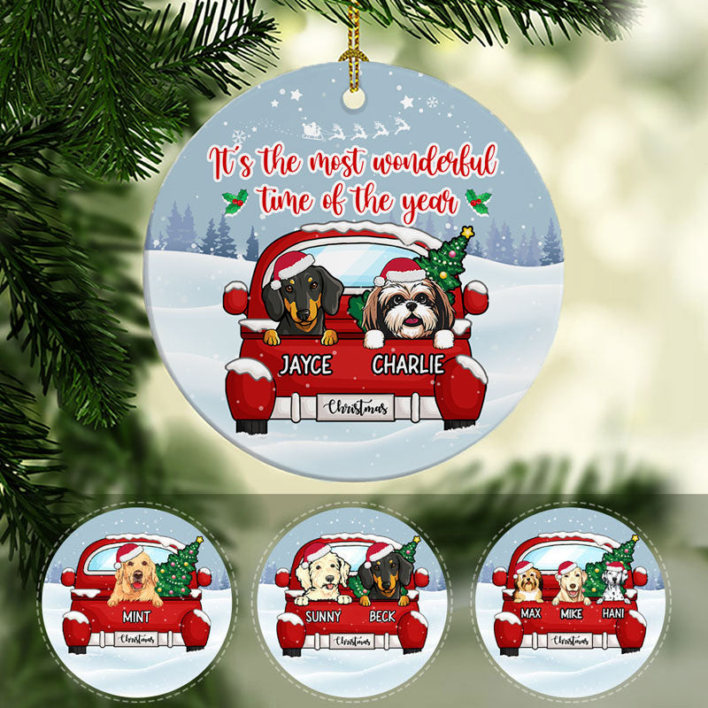 Most wonderful time of the year, Personalized Circle Ornaments, Custom Gift for Dog Lovers