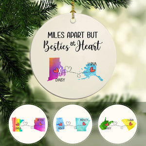 Bestie Long Distance, Personalized State Colors Circle Ornaments, Custom Best Friends Gift