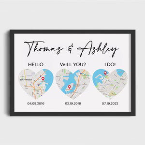 Hello, Will You, I Do Map Wall Art, Personalized Poster, Anniversary Gift For Couple