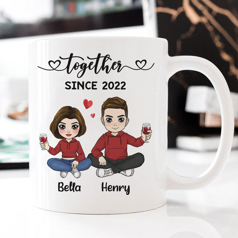 Chibi Drinking Couple Mug, Personalized Gifts For Him, Anniversary Gifts For Her