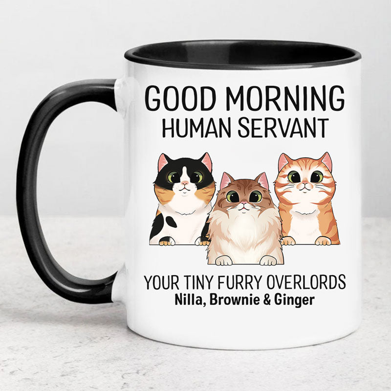 Good Morning Human Servant Your Tiny Furry Overlords, Personalized Accent Mug, Custom Gifts For Cat Lovers