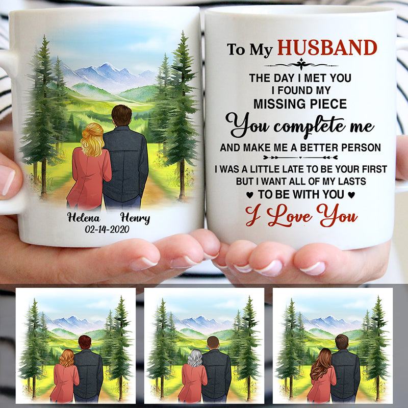 To my husband Missing piece I love you Mountain, Customized mug, Anniversary gifts, Personalized gift for him