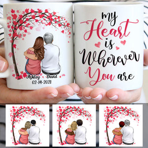 My Heart Is Wherever You Are, Couple Tree, Anniversary gifts, Personalized Mugs, Valentine's Day gift