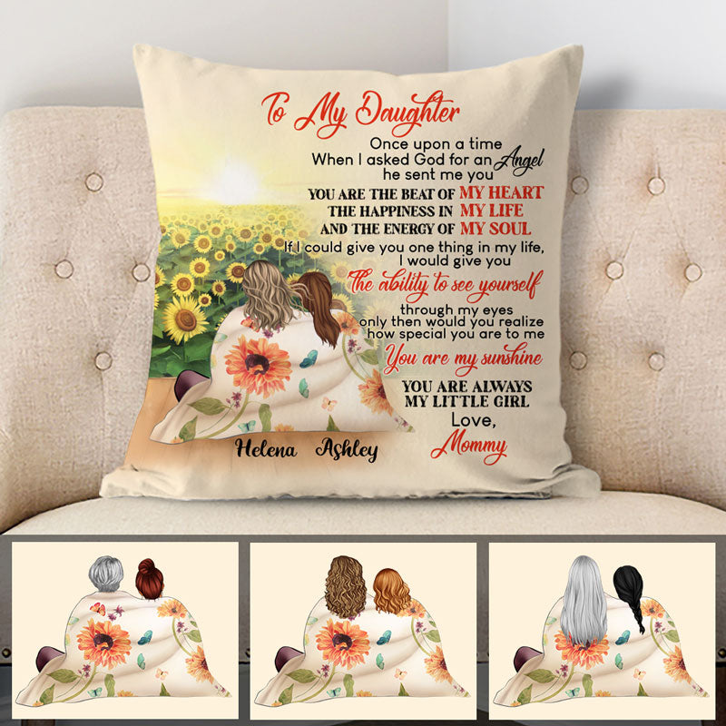 Personalized Gift To Daughter, Granddaughter Sunflower, When I Asked God For An Angel, Custom Pillow