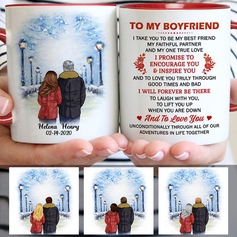 To my boyfriend Promise Encourage Inspire Street, Custom accent red mug, Anniversary gifts, Personalized love gift for him