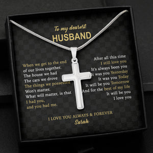 To My Husband Personalized Cross Necklace, Valentine Gift For Him