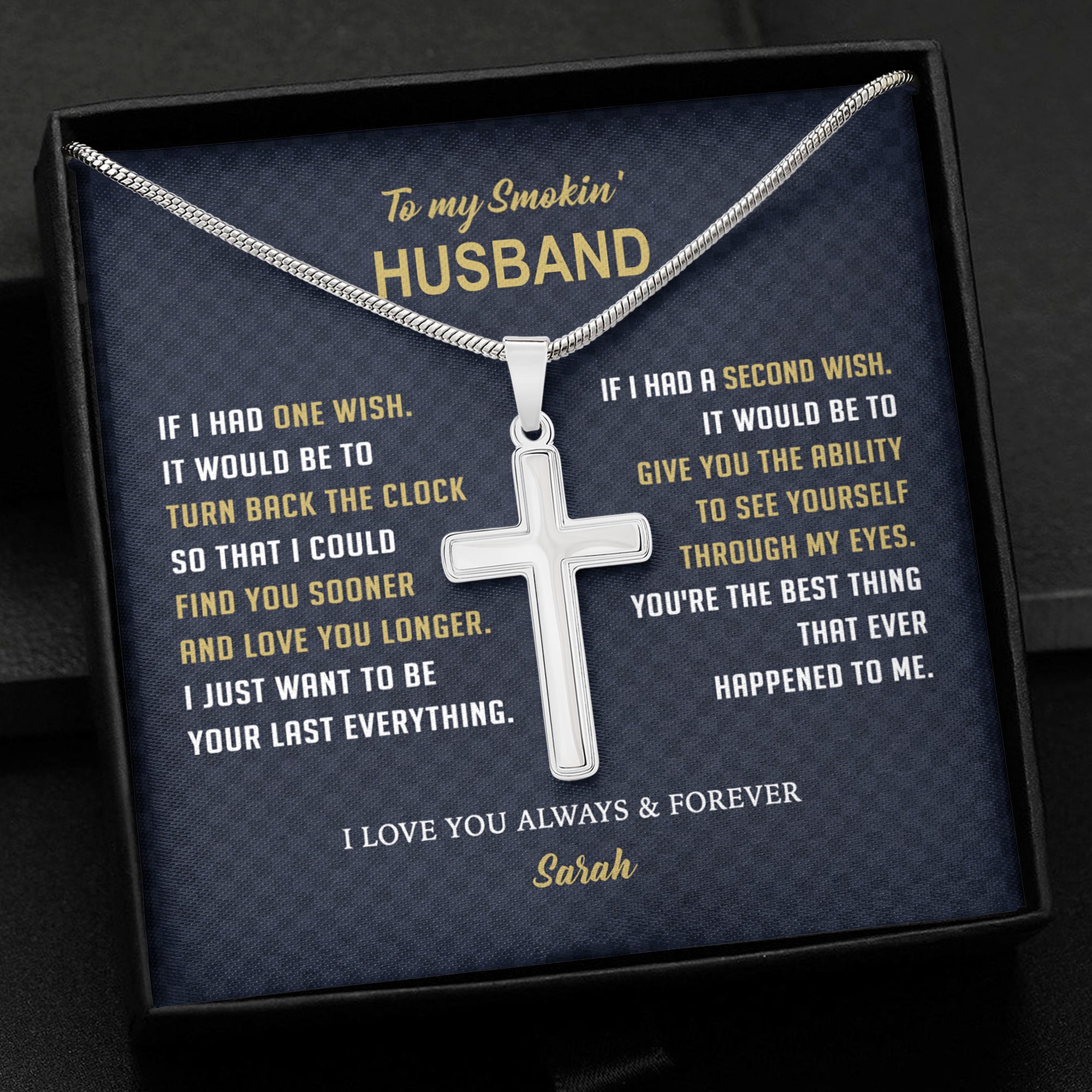 To My Husband Personalized Cross Necklace, Valentine Gift For Him