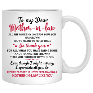 To my Mother-in-law, I appreciate all you do, Customized mug, Personalized gifts, Mother's Day gifts