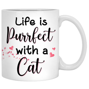 Life Is Purrfect With Cats, Red Tree, Personalized Mugs, Custom Gifts for Cat Lovers