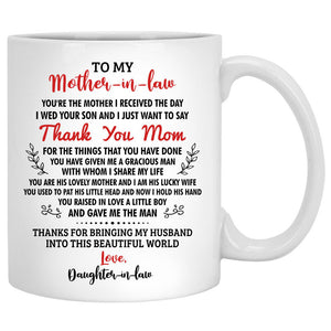 To my Mother-in-law, Thank You Mom For The Things That You Have Done, Sunflower Field, Customized mug, Personalized gift, Mother's Day gift