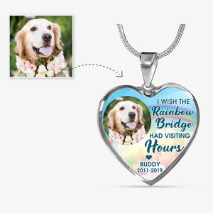 I Wish The Rainbow Bridge, Pet Memorial, Custom Photo, Luxury Heart Necklace