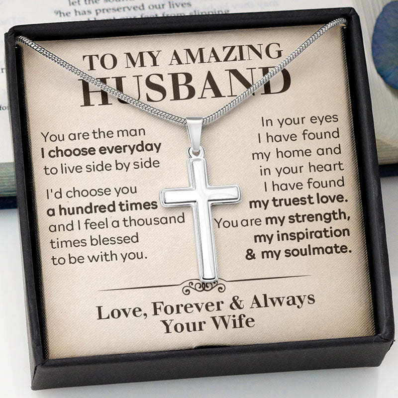 The Man I Choose Everyday, Personalized Cross Necklace, Gifts For Him