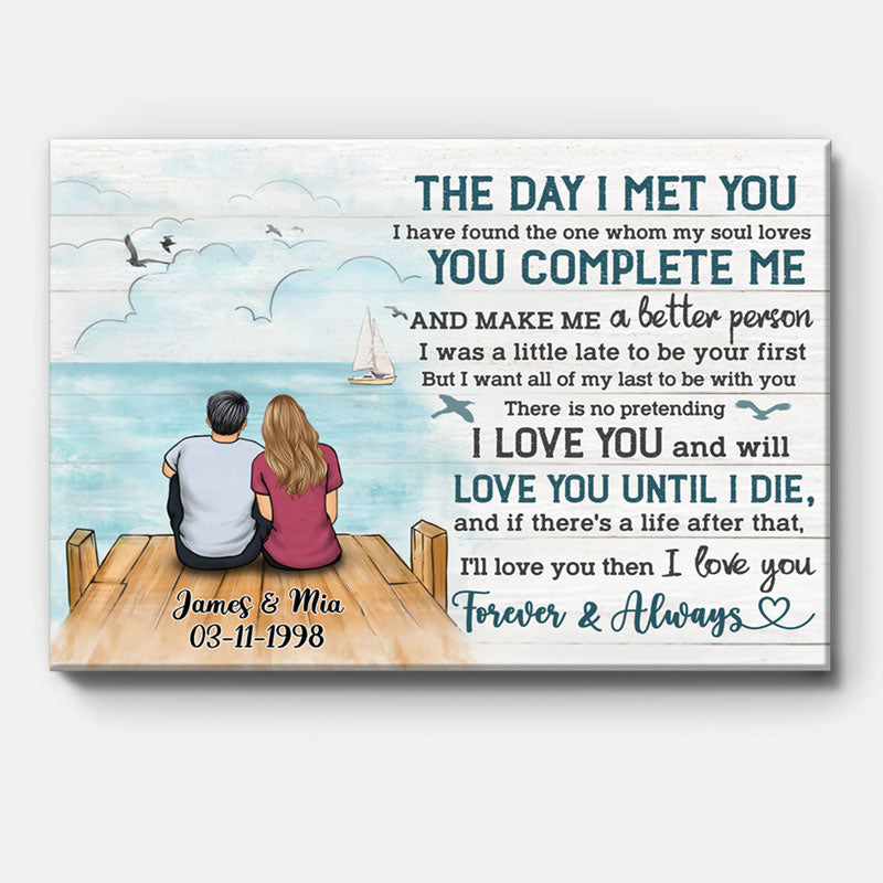 Personalized The Day I Met You Couple Canvas, Beach Dock, Premium Canvas Wall Art