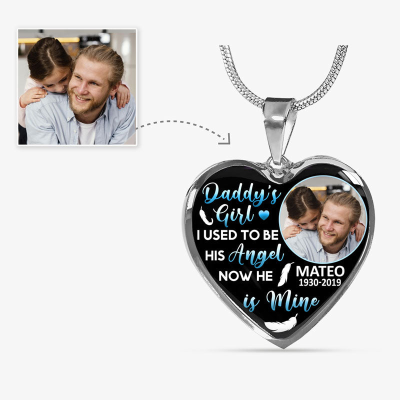 Now He Is My Angel, Custom Photo, Luxury Heart Necklace