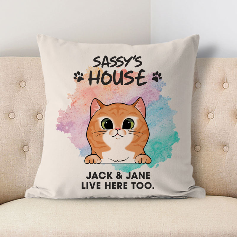 Welcome To The Cats House Pillow, Personalized Pillows, Custom Gift for Cat Lovers