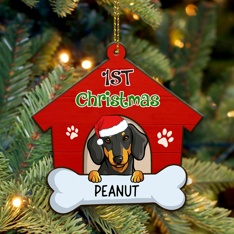 Personalized First Christmas Dog House, Christmas Shaped Ornament, Custom Gift for Dog Lovers