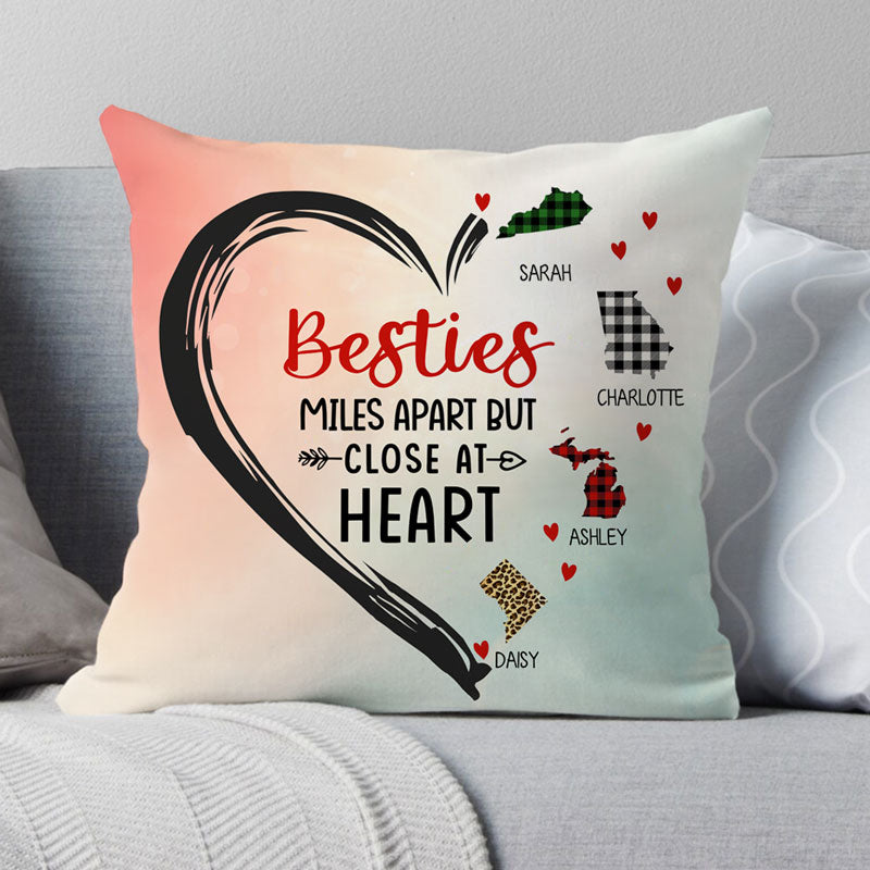 Miles apart but close at heart, Personalized State Colors Pillow, Custom Moving Gift