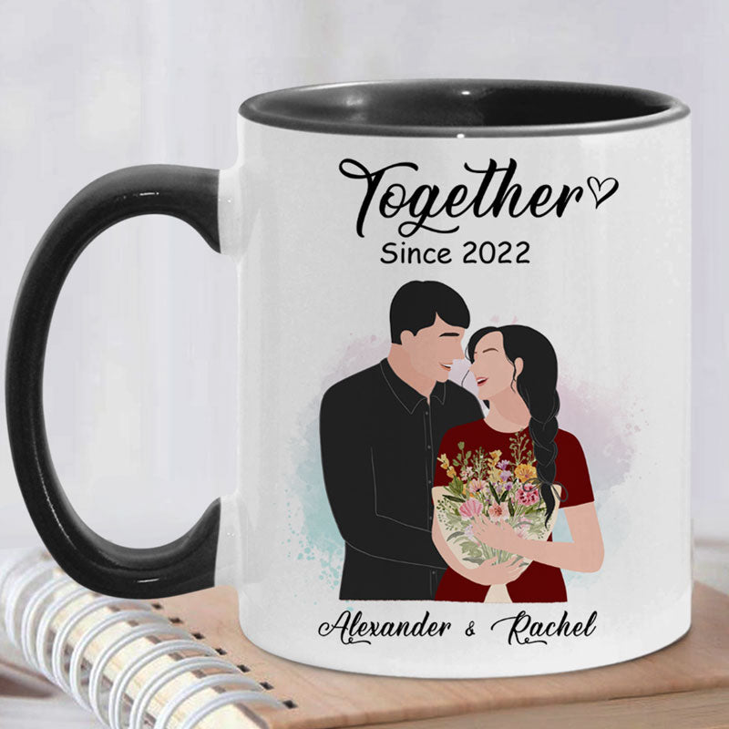 Together Since, Couple Faceless Portrait, Personalized Mug, Anniversary Gifts