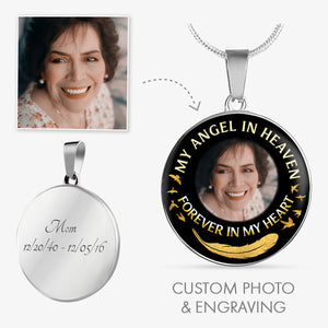 My Angel In Heaven, Luxury Picture Necklace, Unique Custom Engrave Circle Pendant