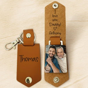 I Love You Dad, Personalized Leather Keychain, Father's Day Gift, Custom Photo