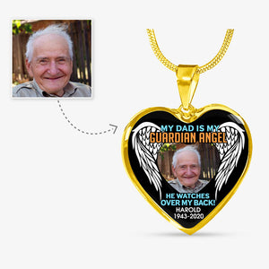 My Dad He Is My Guardian Angel, Custom Photo, Luxury Heart Necklace