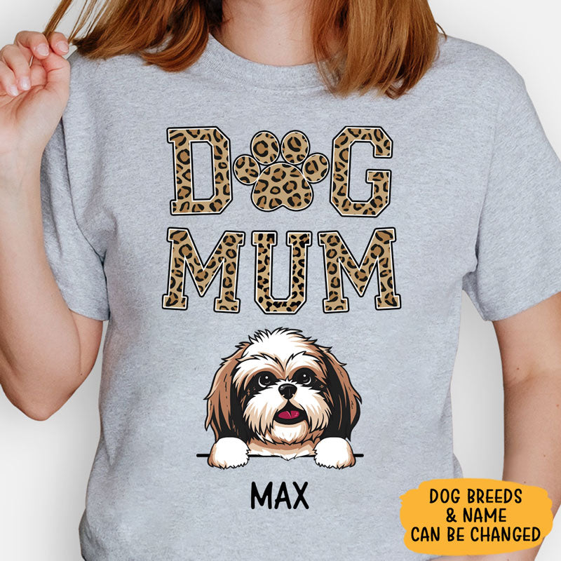 Dog Mum Leopard Pattern, Personalized Shirt, Gift For Dog Lovers, Mother's Day Gifts