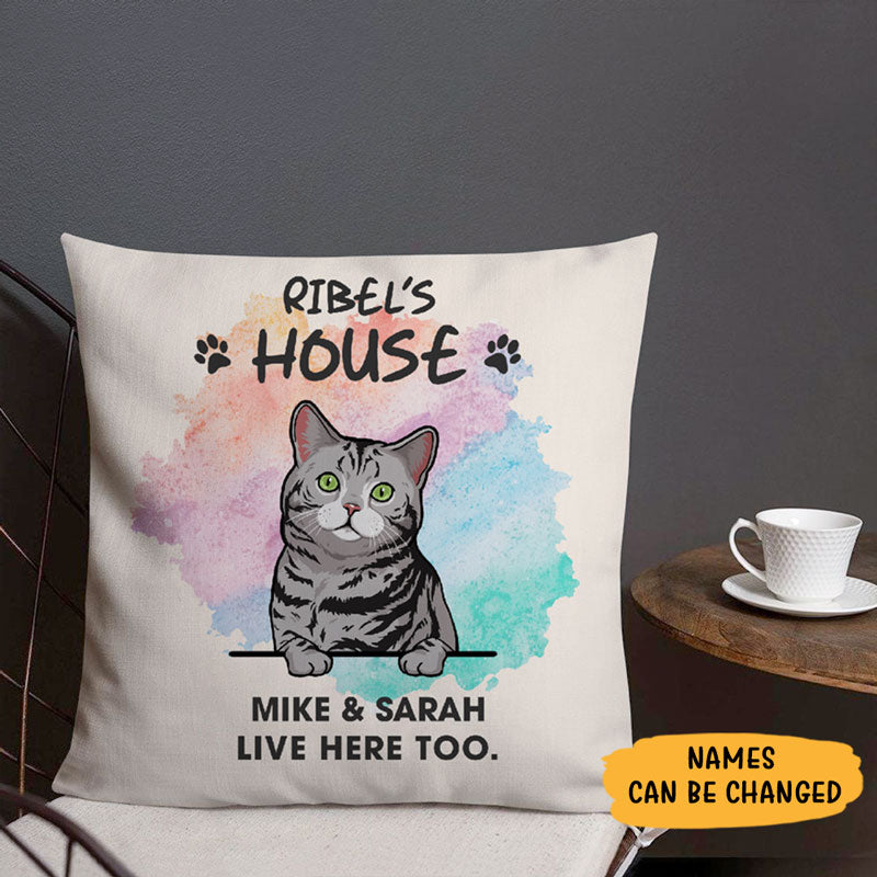 Live Here Too, Personalized Pillows, Custom Gift for Cat Lovers