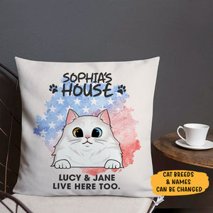 Welcome To The Cats House, 4th Of July Pillow, Personalized Pillows, Custom Gift for Cat Lovers