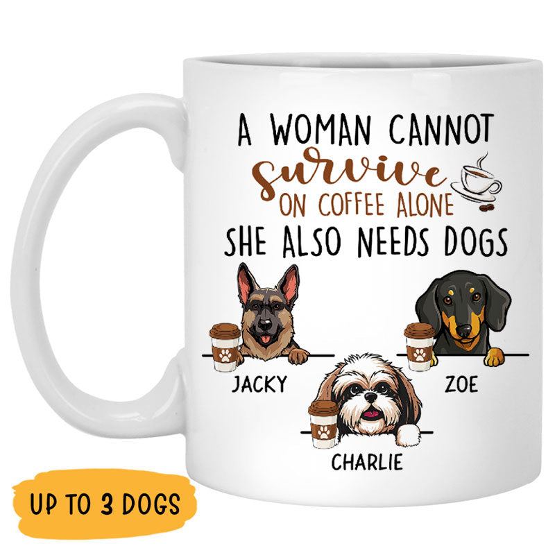 Survive on Coffee, Funny Personalized Mug, Custom Gift for Dog Lovers