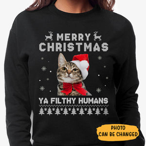 Merry Christmas Ya Filthy Humans, Personalized Custom Sweaters, Custom Photo Shirt, Christmas Gifts For Dog Lovers