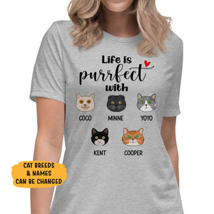 Life Is Purrfect With, Cat Face, Custom Shirt, Personalized Gifts for Cat Lovers