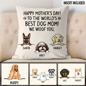 Happy Mother's Day Best Dog Mom, I Woof You, Personalized Pillows, Custom Gift for Dog Lovers