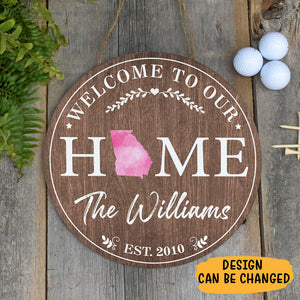 Welcome To Our Home Custom Family Name, Personalized Round Wood Sign