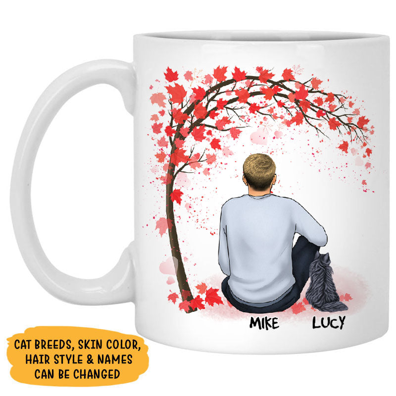 Life Is Better with Cats, Man Red Tree, Personalized Mugs, Custom Gifts for Cat Lovers