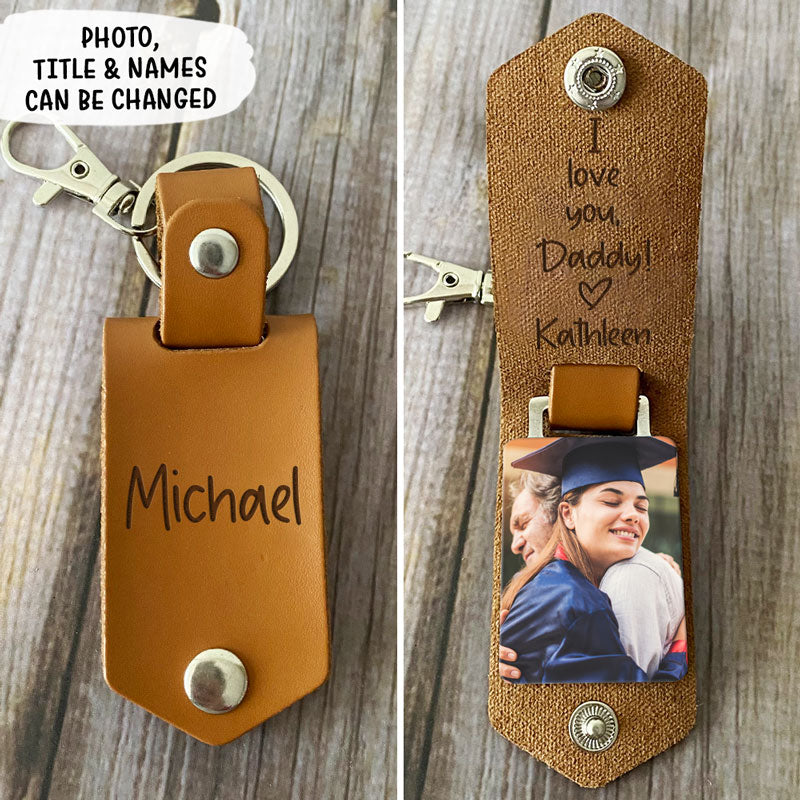 I Love You Dad, Personalized Leather Keychain, Father's Day Gift, Custom Photo