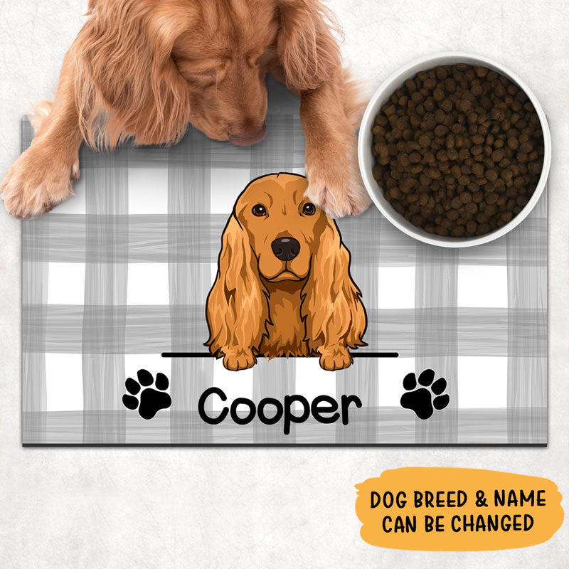 Custom Dog Plaid Pet Placemat, Personalized Pet Food Mat, Dog Lovers Gifts