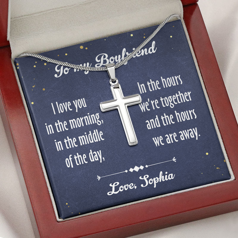 I Love You In The Morning, Personalized Cross Necklace, Gifts For Him