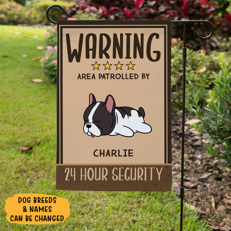 Warning Area Patrolled By Dogs, Personalized Garden Flag, Custom Gift For Dog Lovers