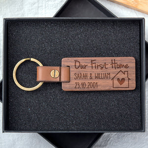 Our First Home, Personalized Engraved Wood Keychain, Gifts For Him