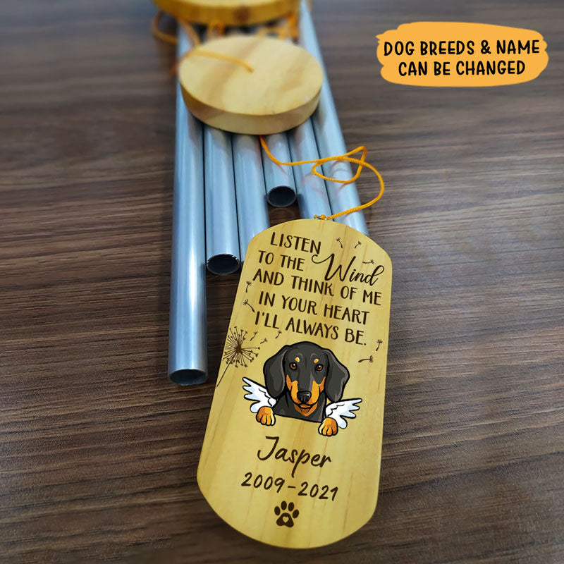 In Your Heart I'll Aways Be, Personalized Memorial Wind Chimes, Memorial Gifts For Dog Lovers