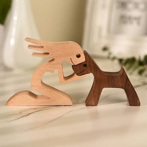 The Love Between Human And Pet, Wooden Pet Carvings, Wood Sculpture, Gifts For Pet Lovers