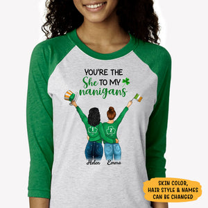 She To My Nanigans, Personalized Shirt, St. Patrick's Day Unisex Raglan Shirt