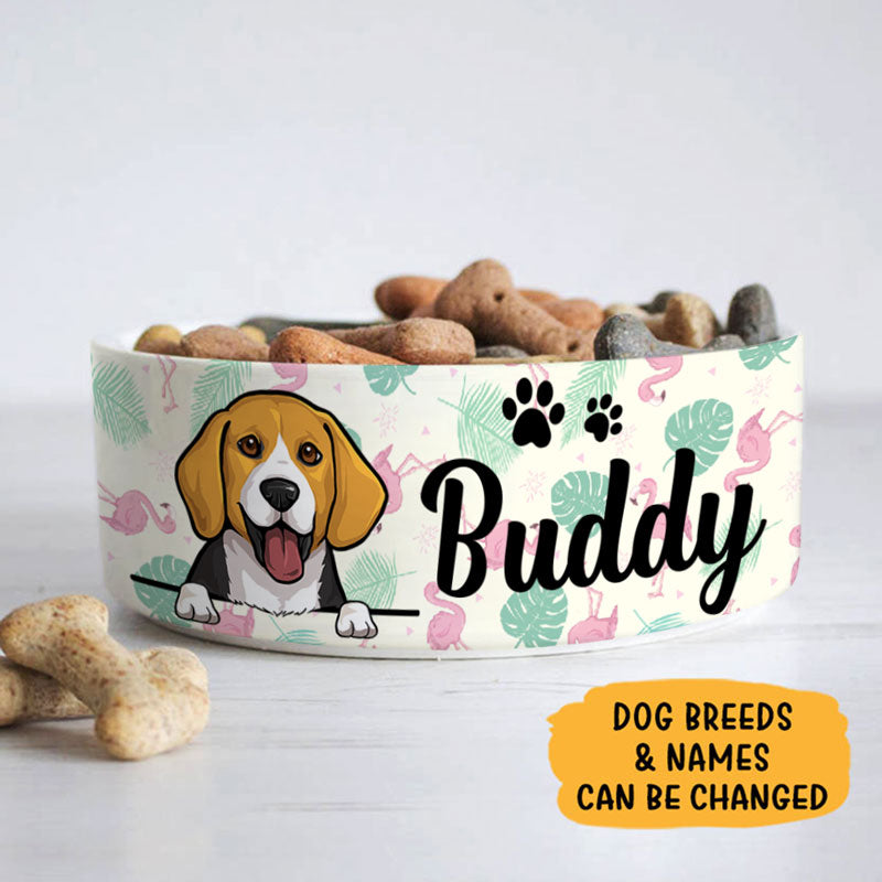 Personalized Custom Dog Bowls, Flamingo, Gift for Dog Lovers