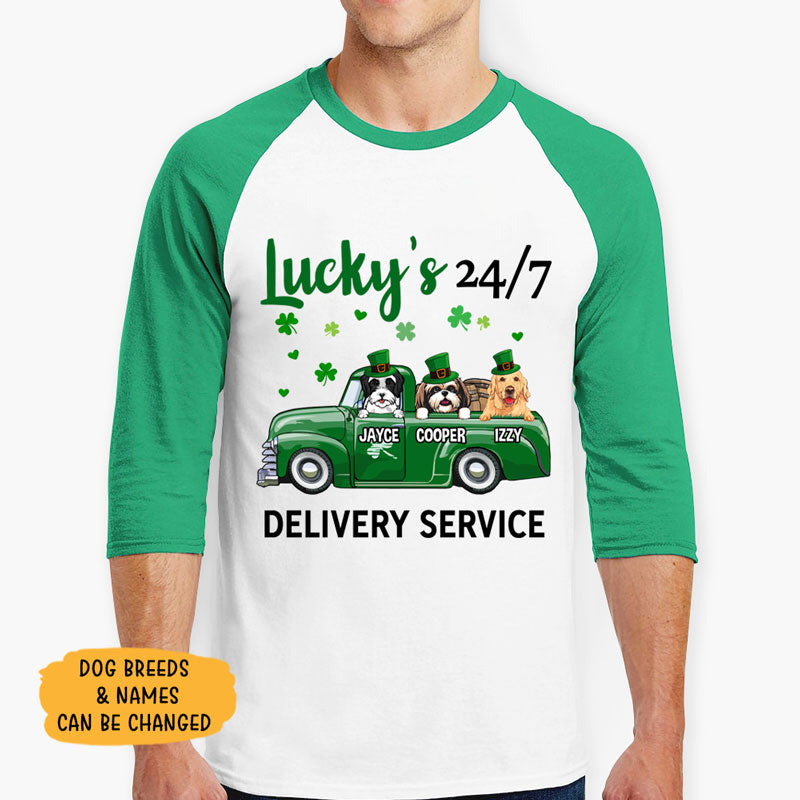 Delivery Service, Dogs Truck, Personalized Unisex Raglan Shirt, St Patricks Day