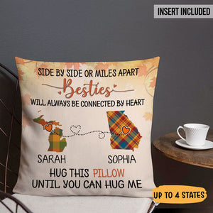 Side By Side Or Miles Apart Connected By Heart, Autumn Fall, Personalized State Colors Pillow