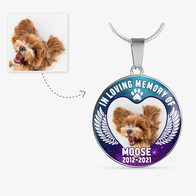 In Loving Memory, Pet Memorial, Custom Photo, Luxury Circle Necklace